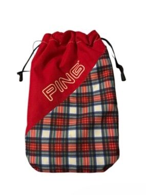 PING Red and Navy Plaid Drawstring Pouch